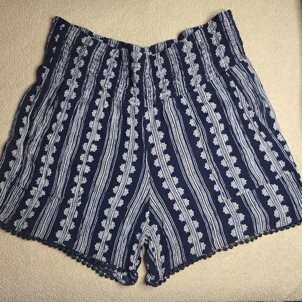 Three Dots High Waist Navy and White Striped Shorts